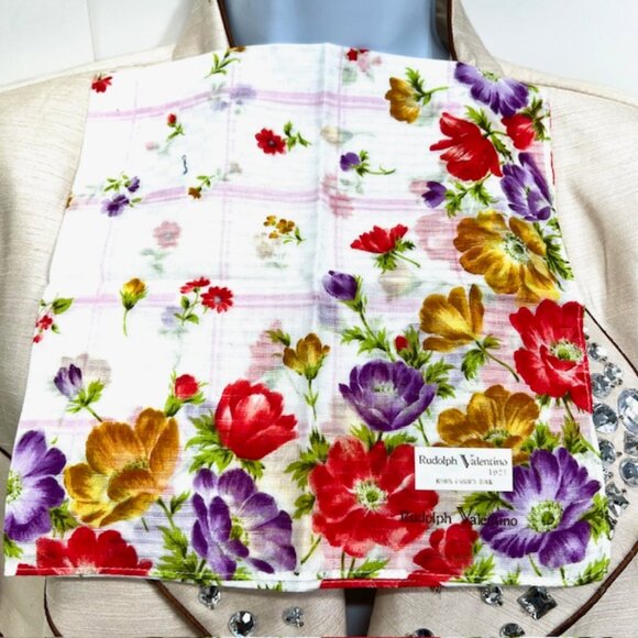 Rudolph Valentino Accessories - New-Valentino R. Mini Scarf/Handkerchief cotton 18". red purple gold floral (75